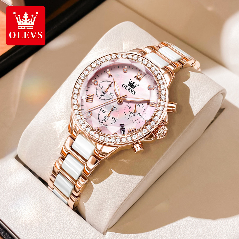 瑞士欧利时手表女士夜光镶钻防水女表多功能石英表时尚潮流女生