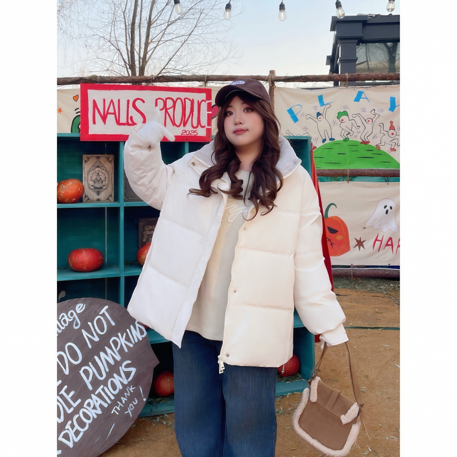 花契“加州薰风”大码女装冬季简约200斤胖mm韩系拼色棉服14957-C