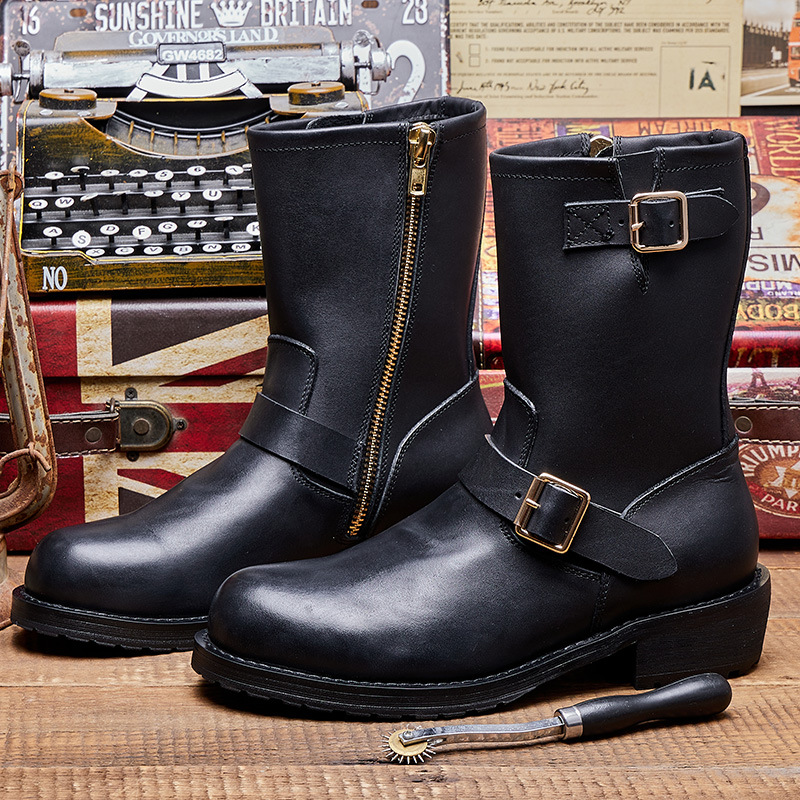 路易圣戈希男款切尔西马丁靴美式复古男士机车靴高帮骑士皮靴男鞋