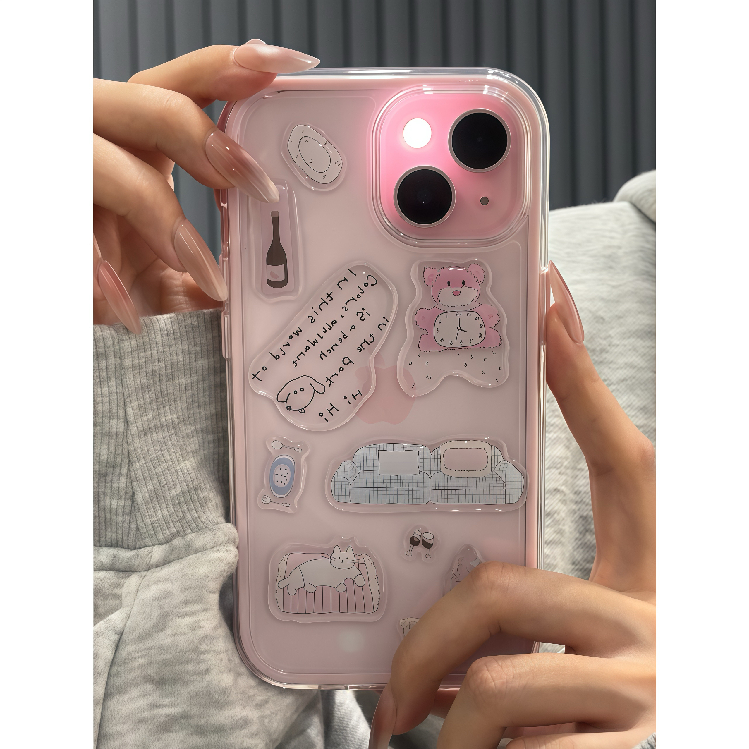 创意DIY粉熊滴胶贴纸适用苹果16/15promax手机壳13三合一14/12套