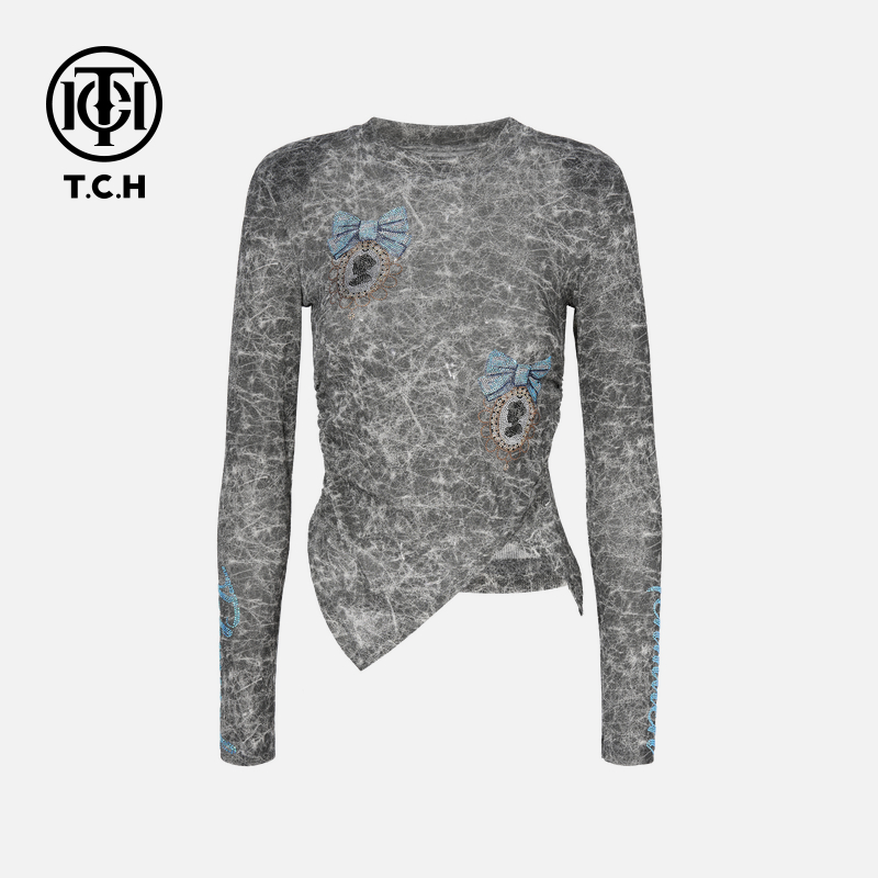 TCH私服秋款烫钻新时尚淑女百搭新潮流针织衫T75C09E5015轻奢tch