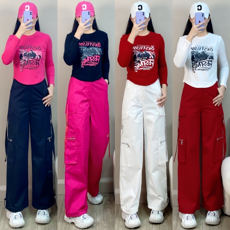 秋季新款裤子男女可穿休闲宽松拉链飘带工装裤时尚运动百搭阔腿裤