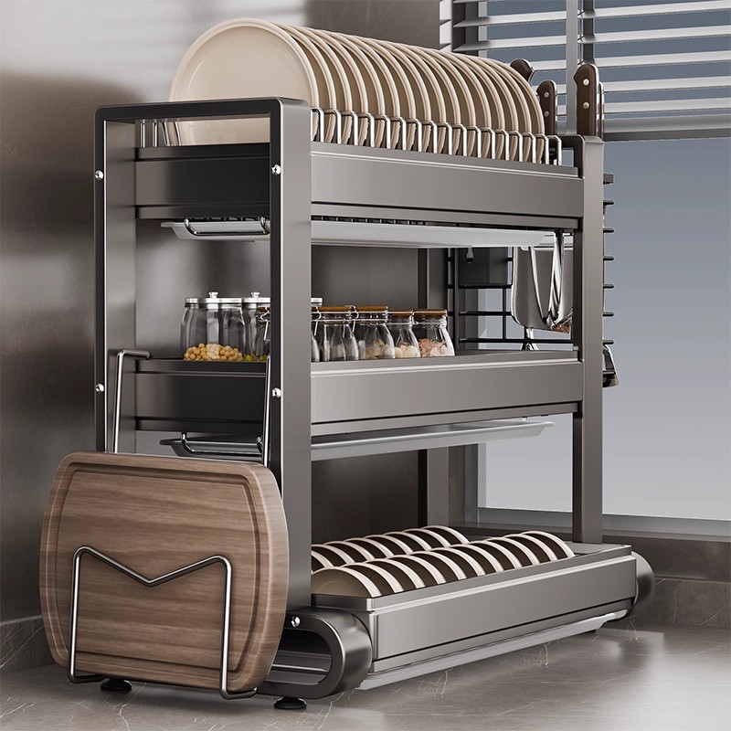 新款厨房不锈钢碗盘收纳置物架沥水收纳架多功能放碗盘收纳置物架