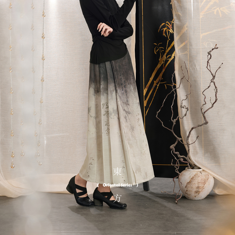 三彩【落影芳华】2025秋季新款印花改良马面裙半身裙A字长裙C