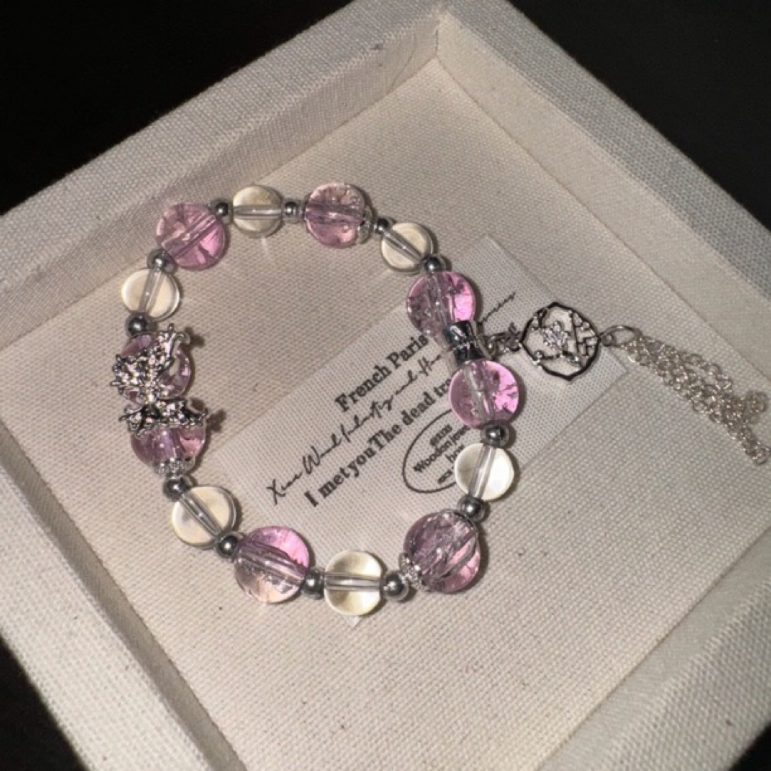 合成金属玻璃手链 小红书同款蝴蝶串珠手链紫色饰品ins风甜美百搭