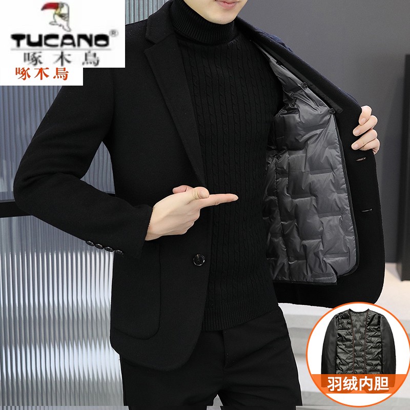 啄木鸟羊毛双面呢西装外套男秋冬季新款高端毛呢加绒加厚休闲西服