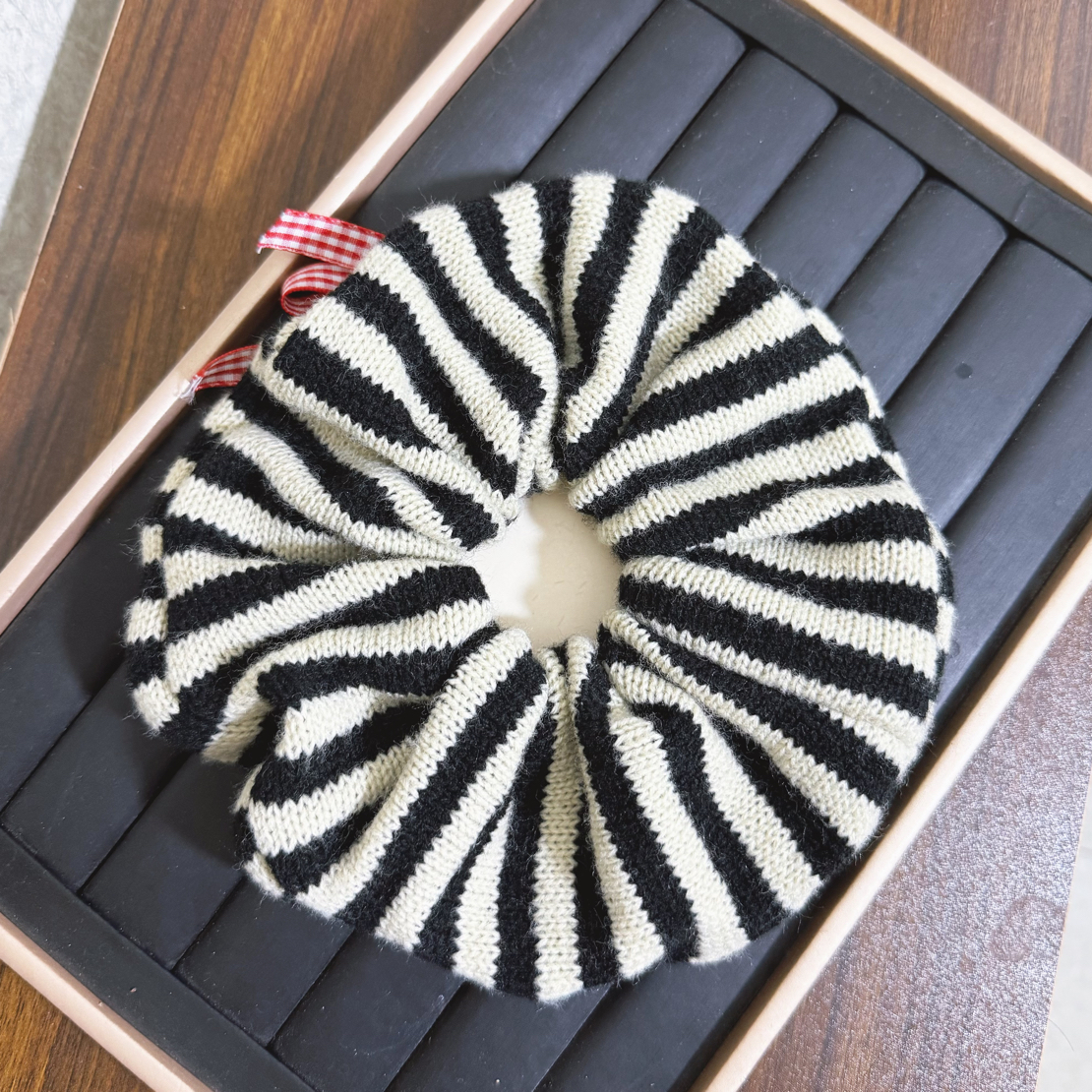 简约复古宫廷发圈条纹发绳黑色时尚甜美风针织原创设计秋冬百搭