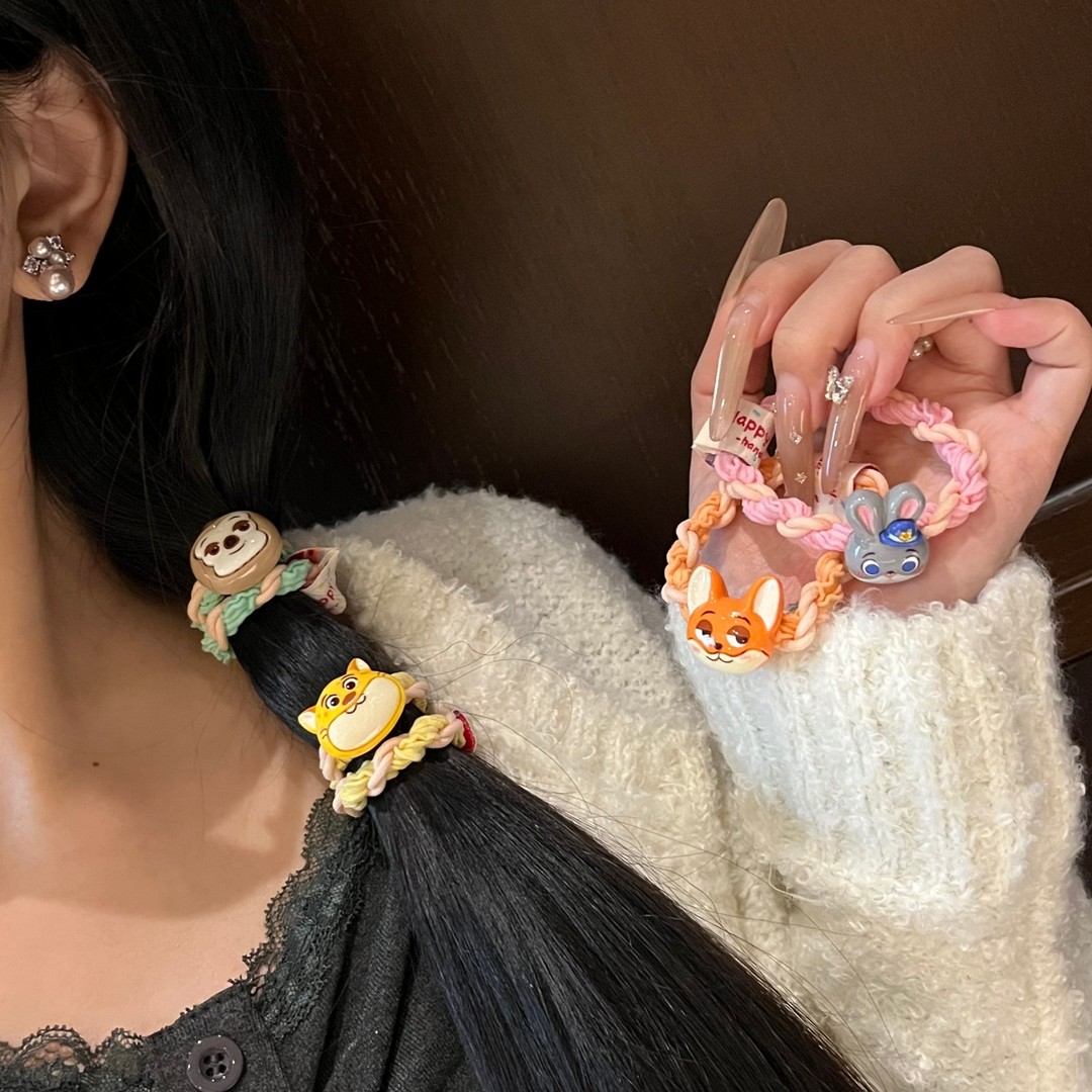 卡通布标疯狂动物城朱迪尼克发圈少女高弹力麻花扎头皮筋百搭发绳
