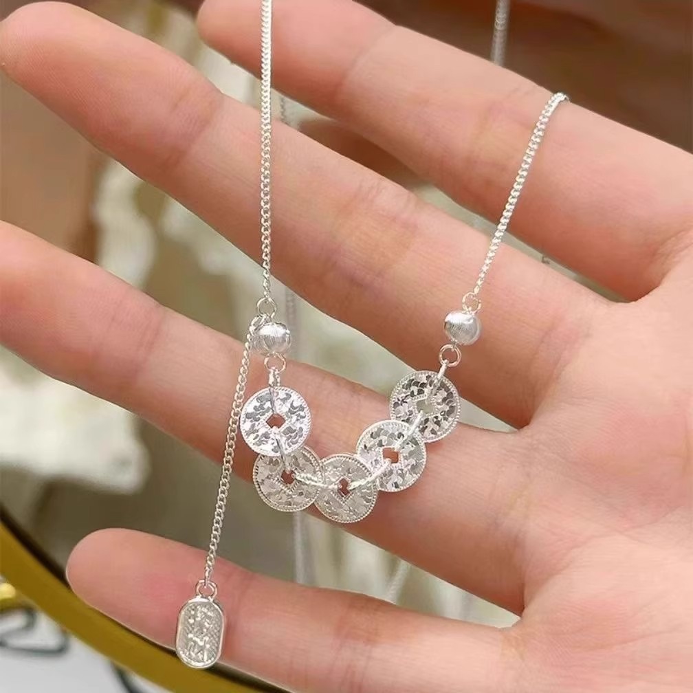 坠链均925银 碎冰冰五帝款女款钱多多轻奢小众锁骨链送女朋友礼物