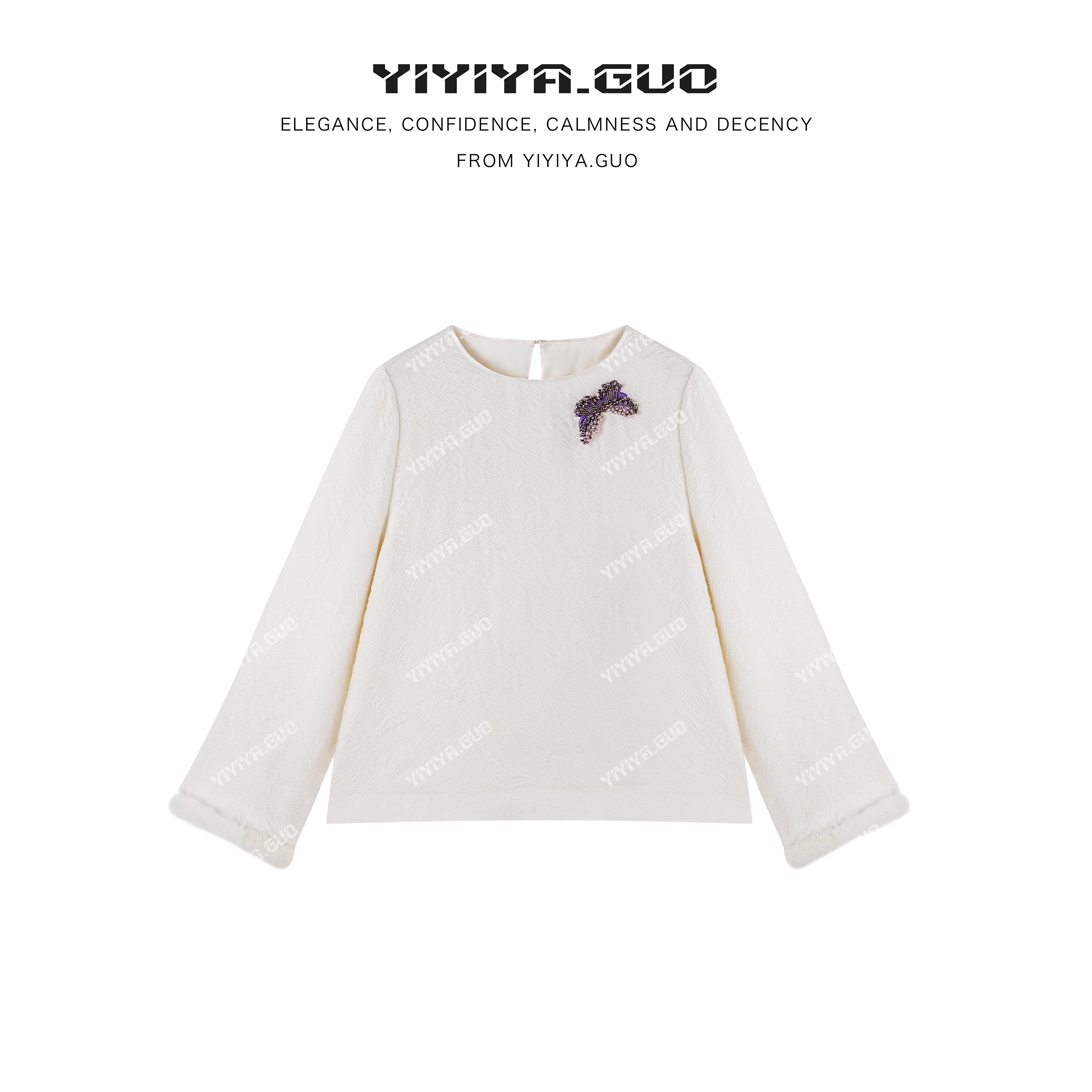 yiyiya.Guo艺艺吖秋冬新款圆领长袖拼接百搭上衣010005SS52