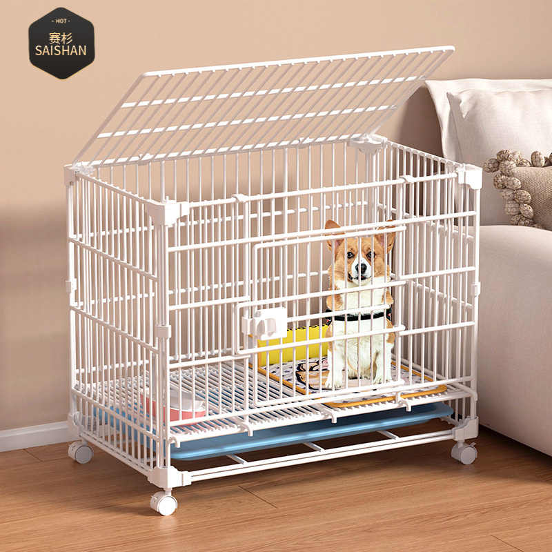 新款加粗带轮室内小型犬狗笼子铁笼运输笼可叠加宠物狗窝别墅