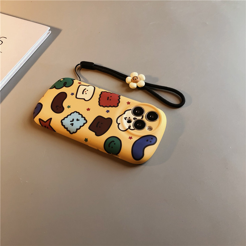 黄底饼干表情挂绳适用苹果16手机壳硅胶12软磨砂14Pro全包14卡通1
