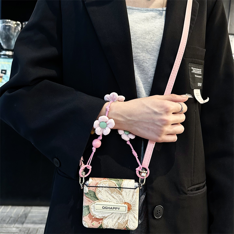 guyo适用于华为purax手机壳斜挎绳pocket2支架全包油画山茶花手提