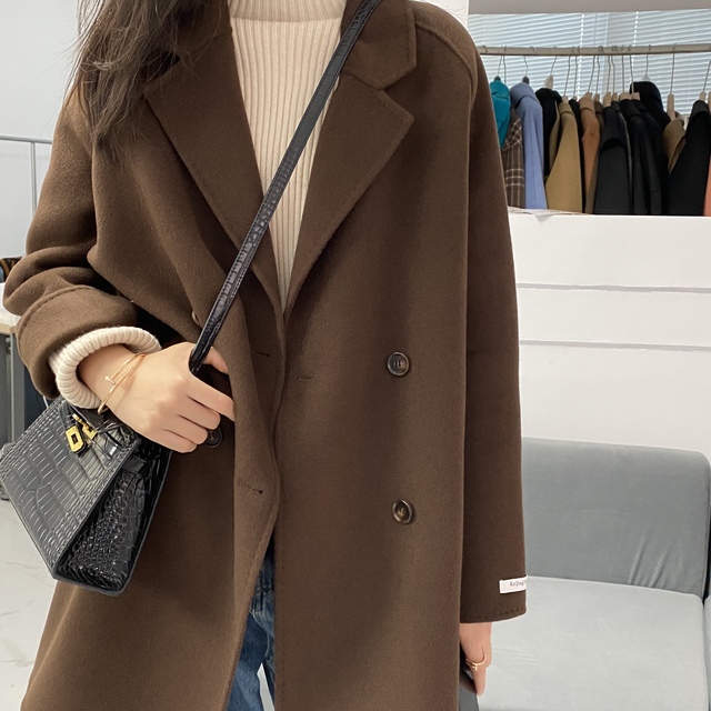 徐大可家双面羊毛宽松大衣女2022年新款西装领双排扣显瘦毛呢外套