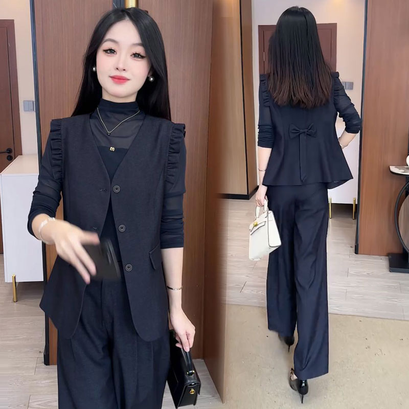 时尚套装女2025秋季新款时髦洋气马甲长袖打底衫阔腿裤气质三件套