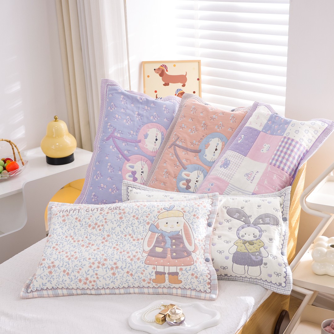 按扣式纯棉纱布卡通儿童枕套全棉全包宝宝家用加厚柔软枕芯内胆套