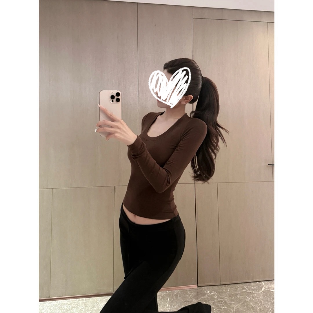 【小仙定制】“素颜美女公式”U领长袖打底纯欲收腰百搭上衣