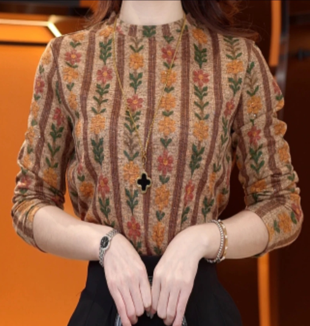 【速发】秋冬印花德绒打底衫大码中年妈妈宽松遮肚显瘦长袖T恤小衫