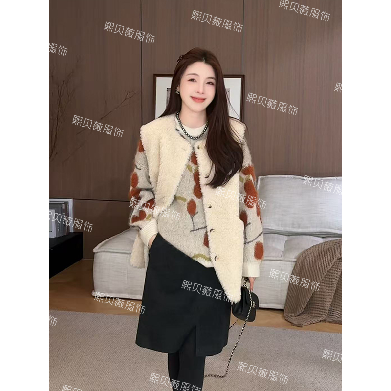 熙贝薇6 100绵羊毛秋季新款保暖羊羔毛女士无袖马甲背心 G5335