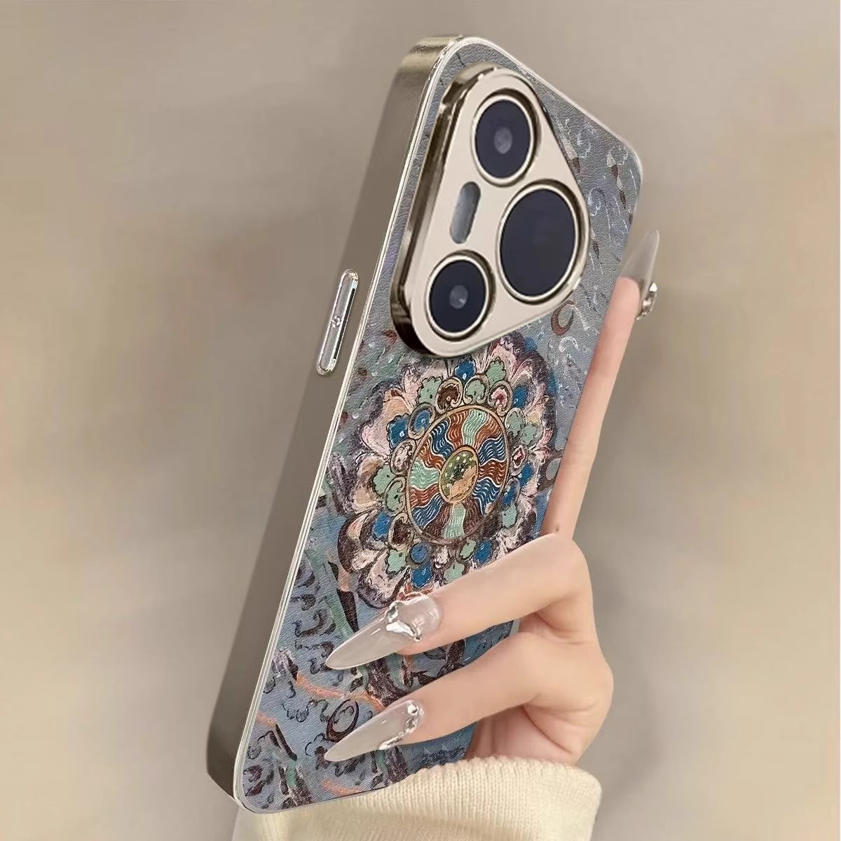 敦煌莲花适用华为pura80pro手机壳新款70Ultra电镀小羊皮nova14女