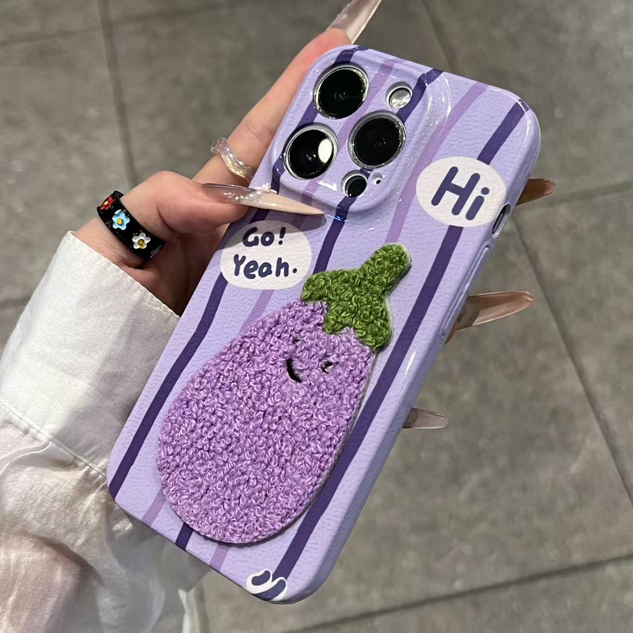 奥菲顿趣味刺绣茄子适用苹果17/16菲林手机壳华为P70vivo小米oppo