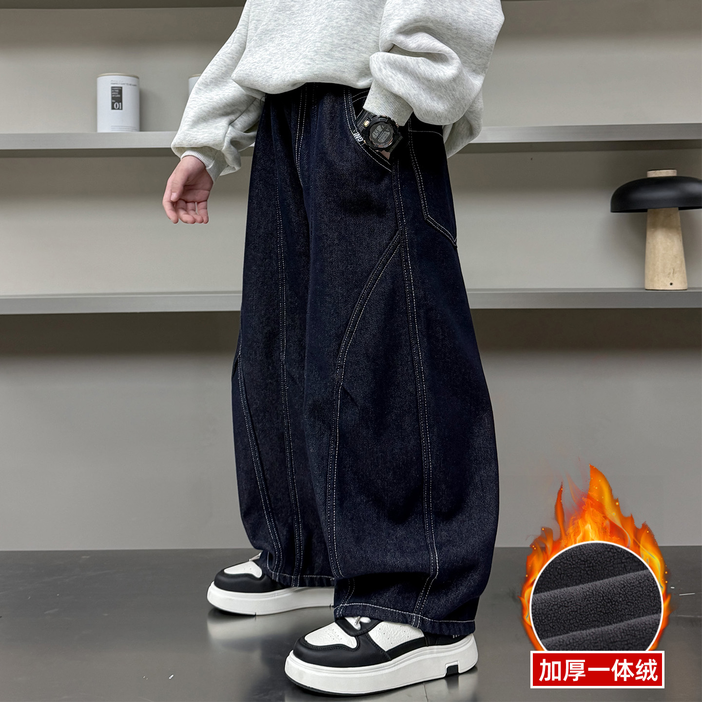 宝宝牛仔裤冬季加厚加绒裤子2025秋冬新款直筒童装秋冬长裤痞帅潮