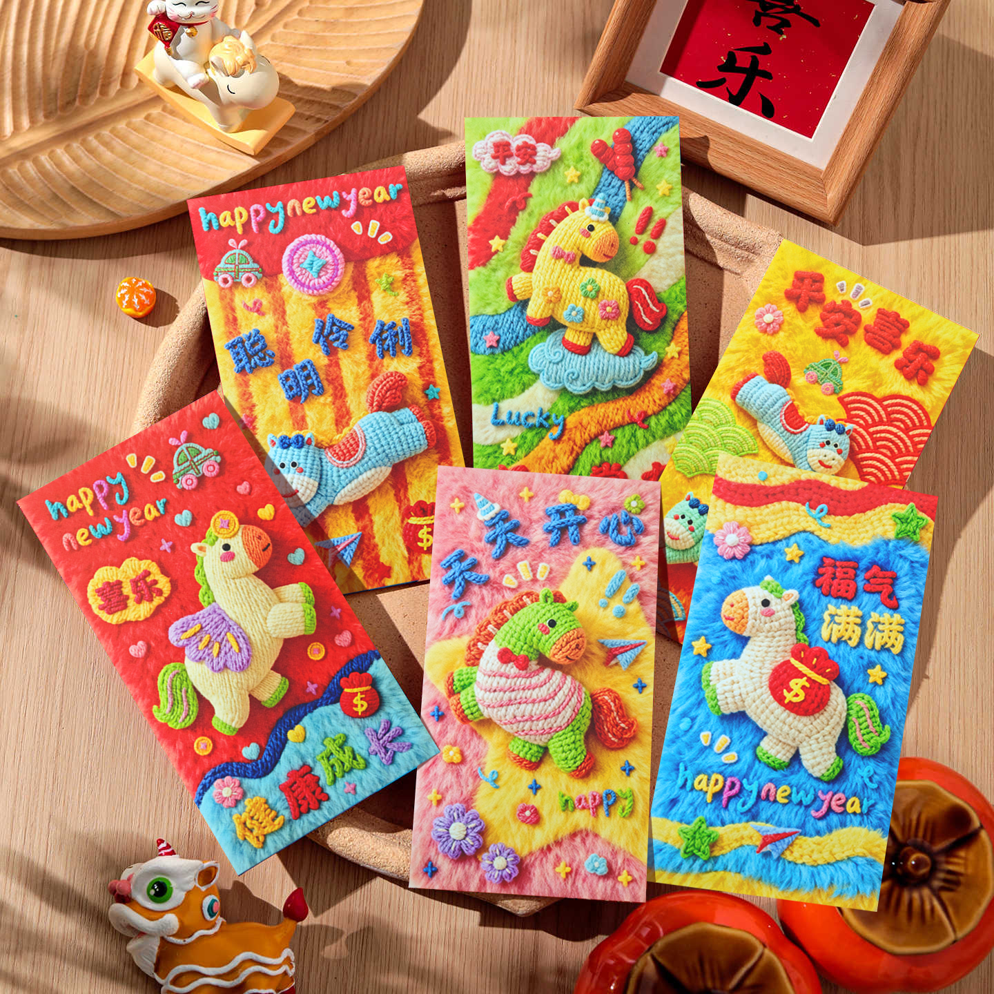 2026马年5D平面毛绒刺绣风格可爱卡通Q版春节元宵节利是封红包