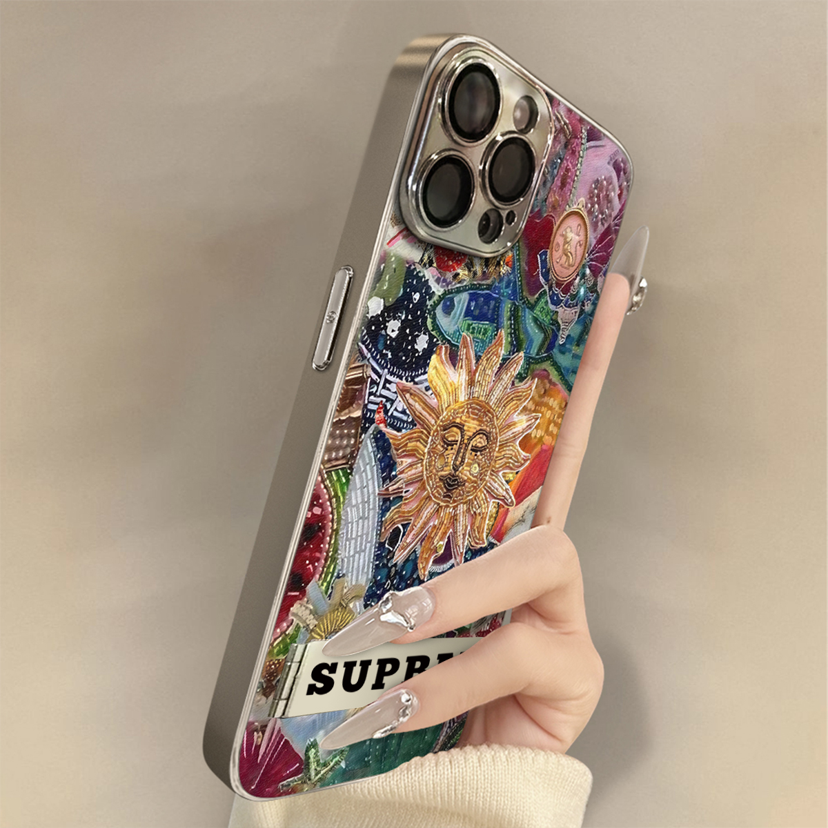 复古太阳适用苹果16Promax手机壳iPhone华为oppo小米vivo贴皮套