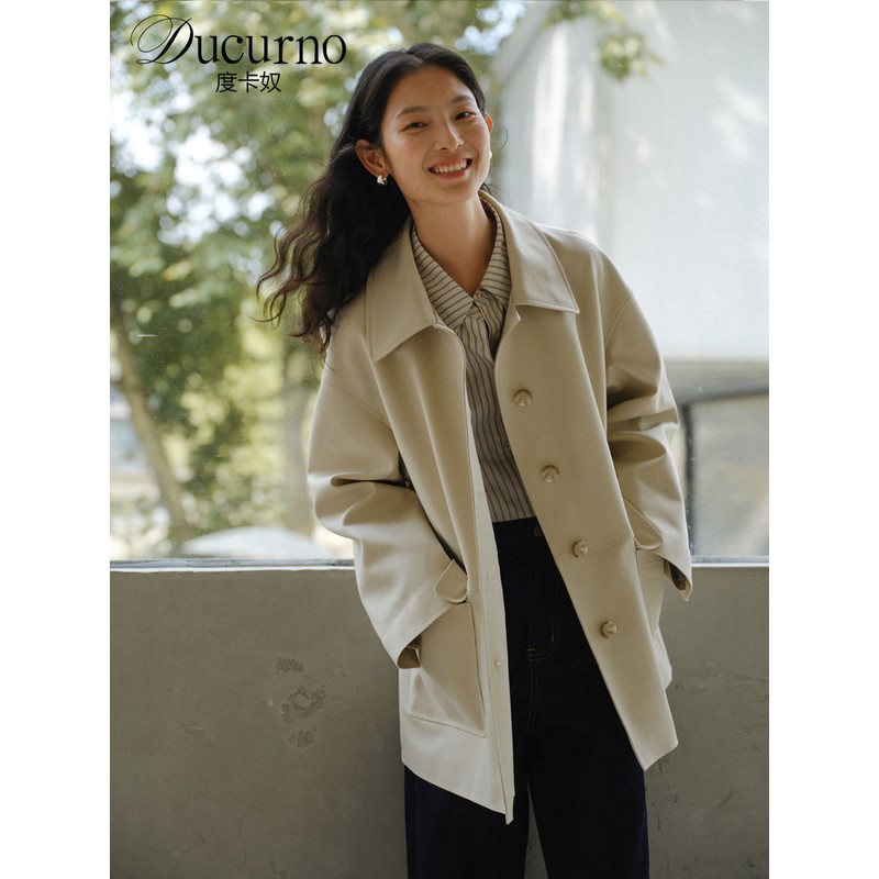 卡其色风衣女小个子2025秋季新款百搭韩系休闲通勤宽松翻领外套