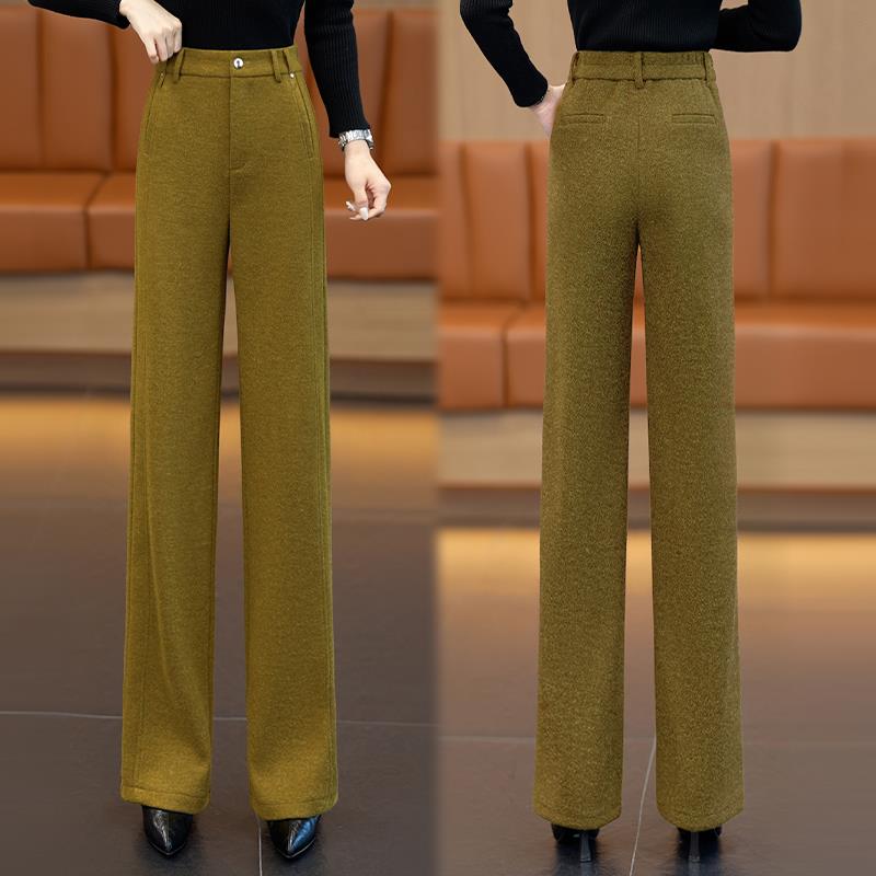 羊毛呢直筒阔腿裤女2025秋冬季新款高腰垂感显瘦窄版毛呢休闲裤子