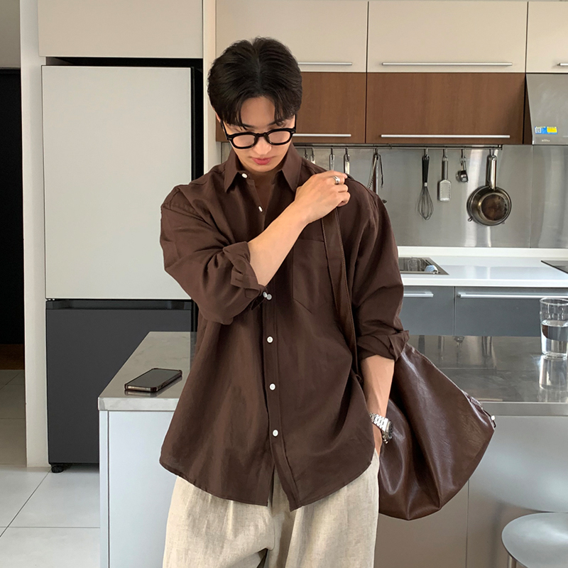 「苏梅南」秋季薄款棉麻长袖衬衫男韩系ins休闲衬衣宽松百搭外套