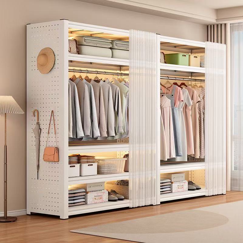 货架衣柜卧室家用出租房简易组装金属洞洞板钢制收纳衣橱结实耐用
