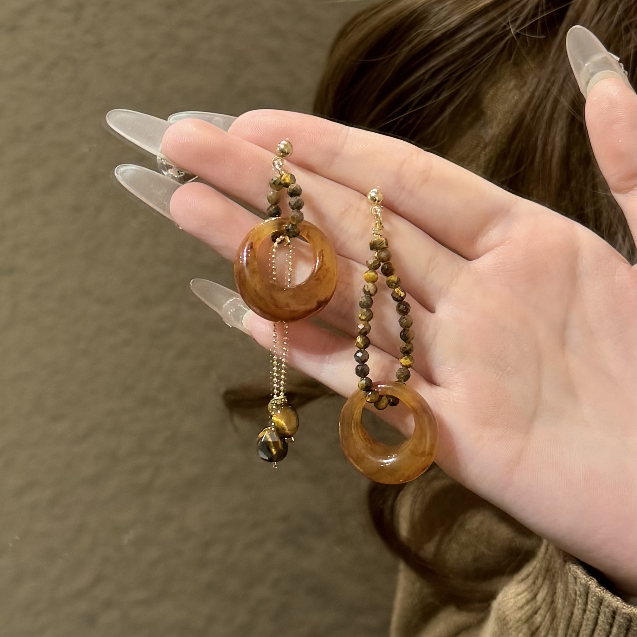 锌合金树脂耳饰 美拉德小众高级感耳钉女2025新款民族风耳饰