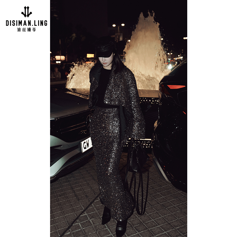 【迪丝嫚苓】银色半裙气质时尚复古性感长款修身小众优雅感原创设计