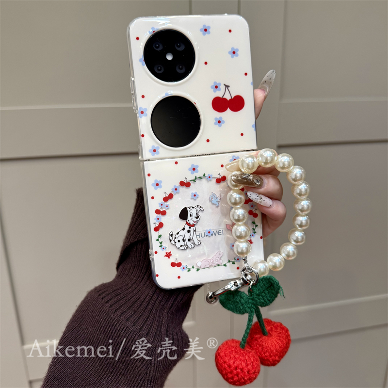 适用华为pocket2折叠屏手机壳poclets花朵樱桃p50pocket斑点狗女