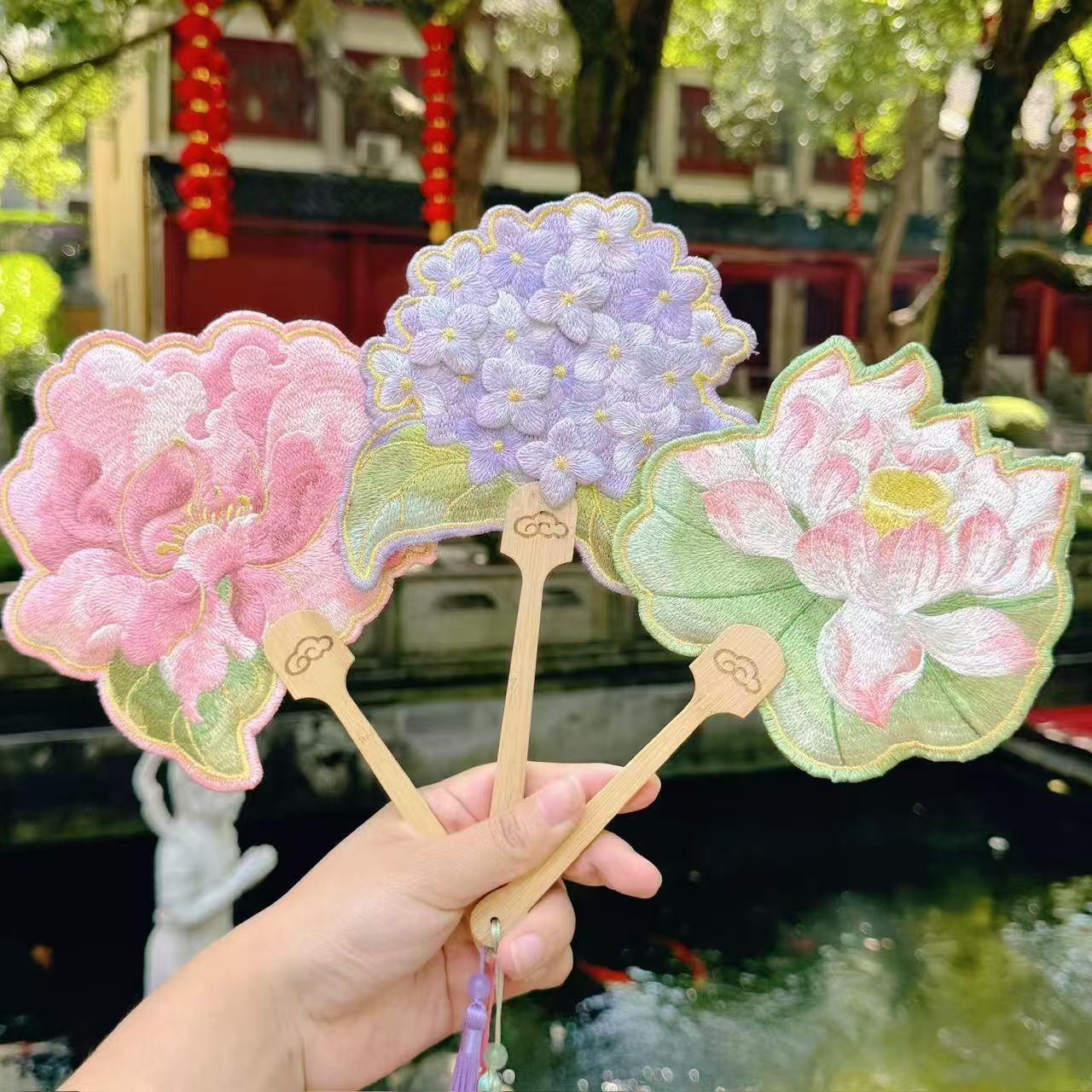 【国风绣花扇子】古风绣花刺绣 流苏手摇扇子 7113