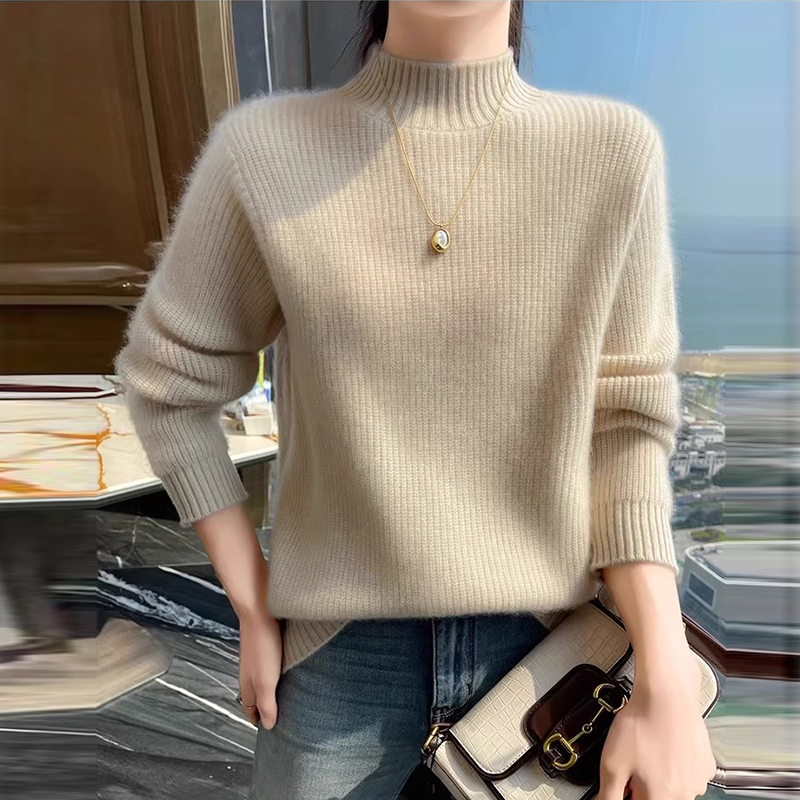 羊绒衫女秋冬新款重磅加厚半高领元宝针内搭宽松纯色羊毛打底毛衣