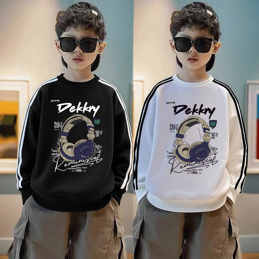 男童宽松圆领套头卫衣春秋冬季2025新款中大童痞帅加绒加厚上衣服