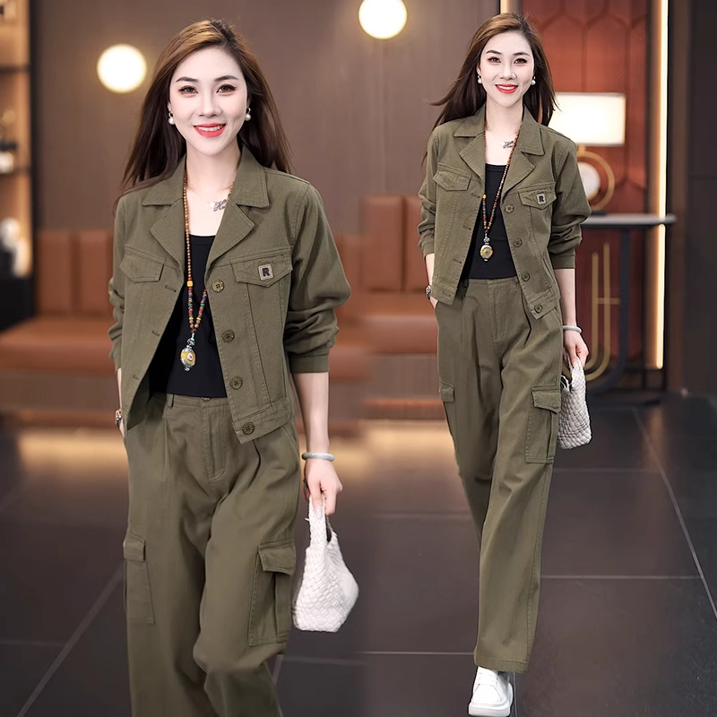 洋气质减龄高级感时尚套装女春秋穿搭牛仔工装小外套阔腿裤两件套