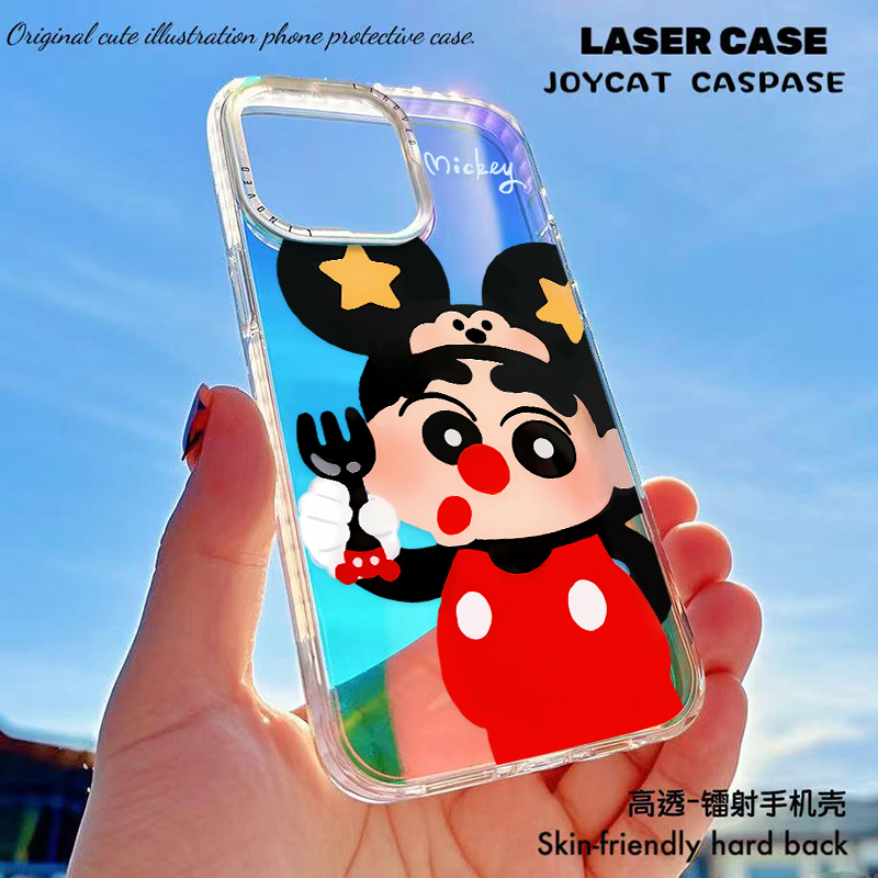 卡通透明镭射手机壳适用苹果女16PM华为Mate硬壳散热磨砂防摔可爱