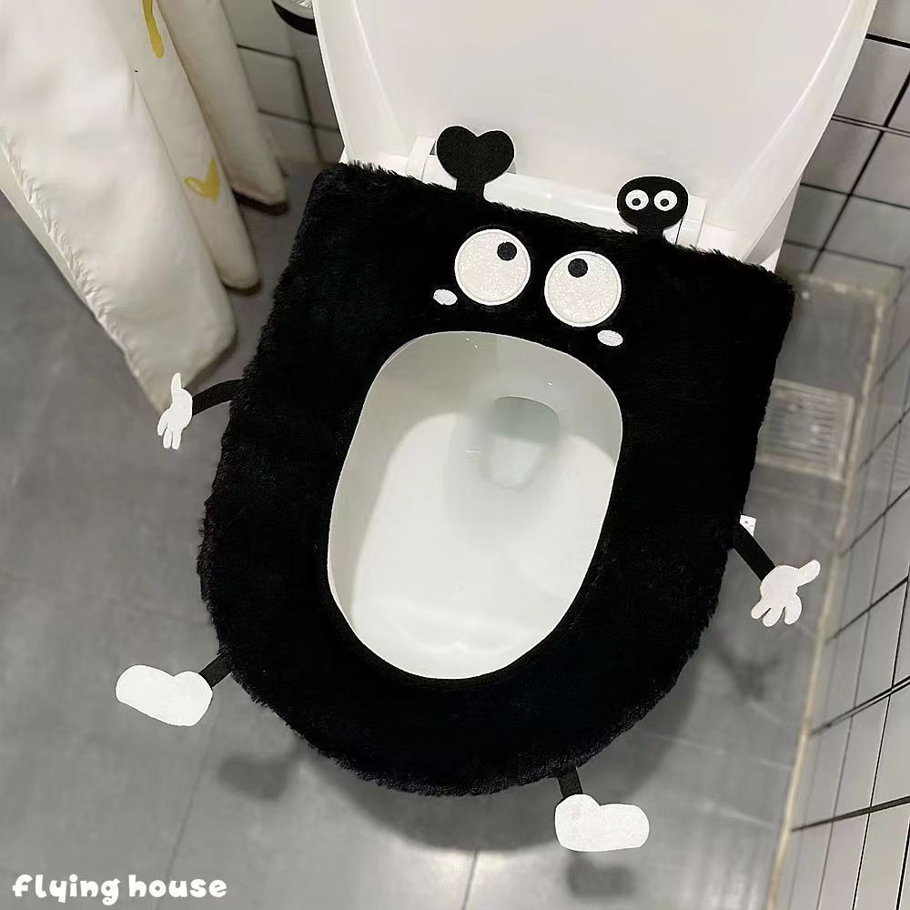 可爱卡通煤球马桶坐垫四季通用冬季坐便器保暖拉链垫子家用毛绒yw