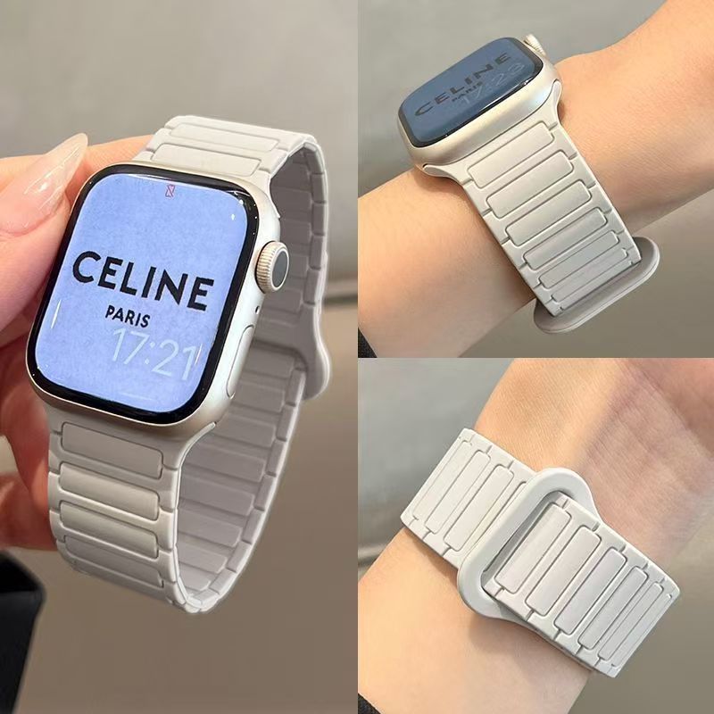 张婧仪同款适用苹果手表s10硅胶运动表带iwatch9三株磁吸新款表带