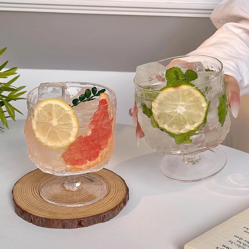 ins高脚水果茶杯玻璃杯网红餐厅果汁气泡水杯白兰地杯冷饮料杯子