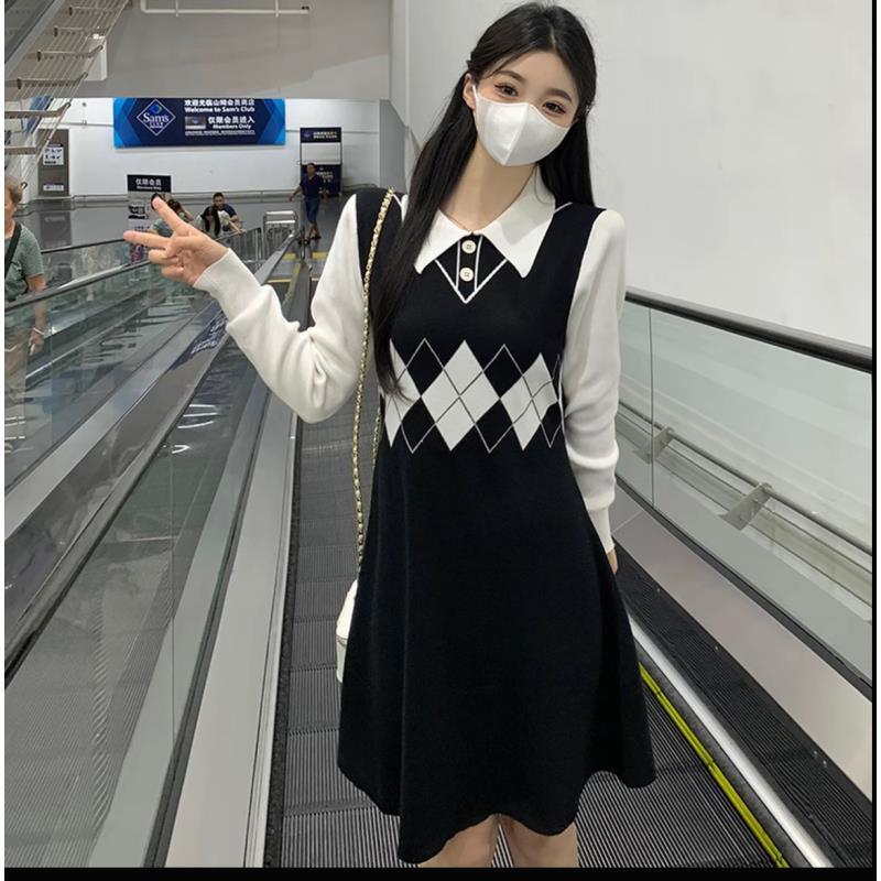 A字裙连衣裙拼接春季显瘦POLO裙时尚秋季减龄裙子002