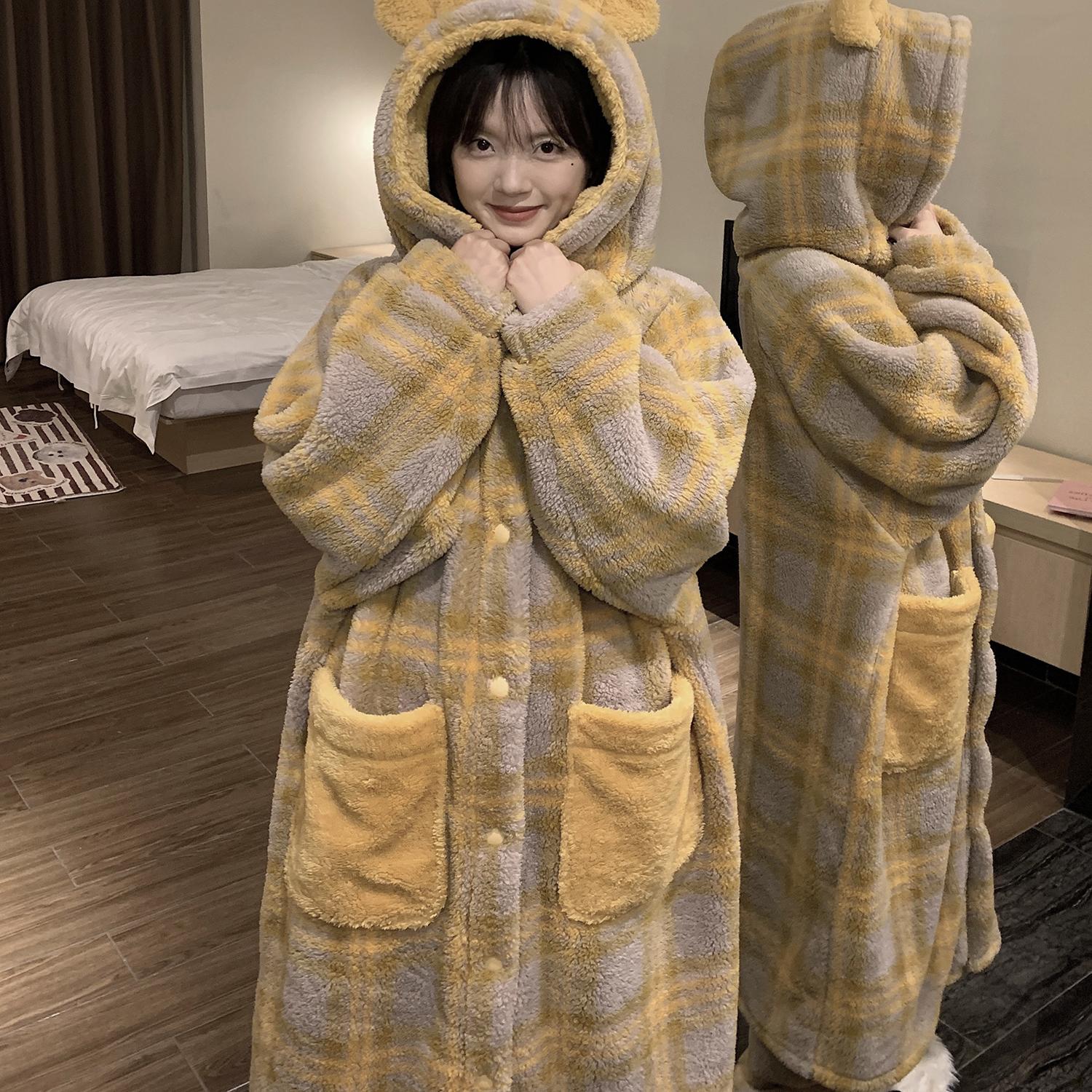 大码珊瑚绒睡袍保暖秋冬季2025新款睡衣女冬加厚睡袍女冬加厚加绒