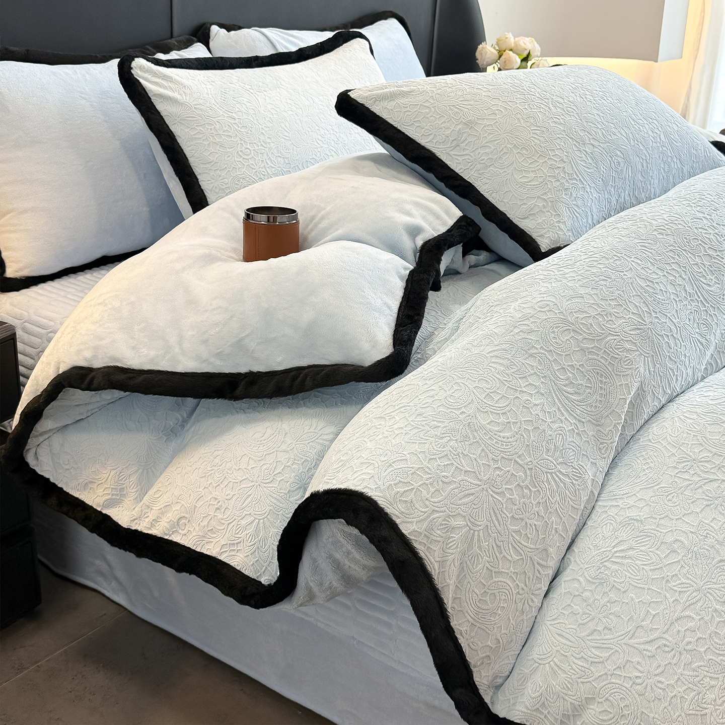 轻奢雕花牛奶绒床上四件套冬季加厚保暖双面绒被套加绒床盖款床品