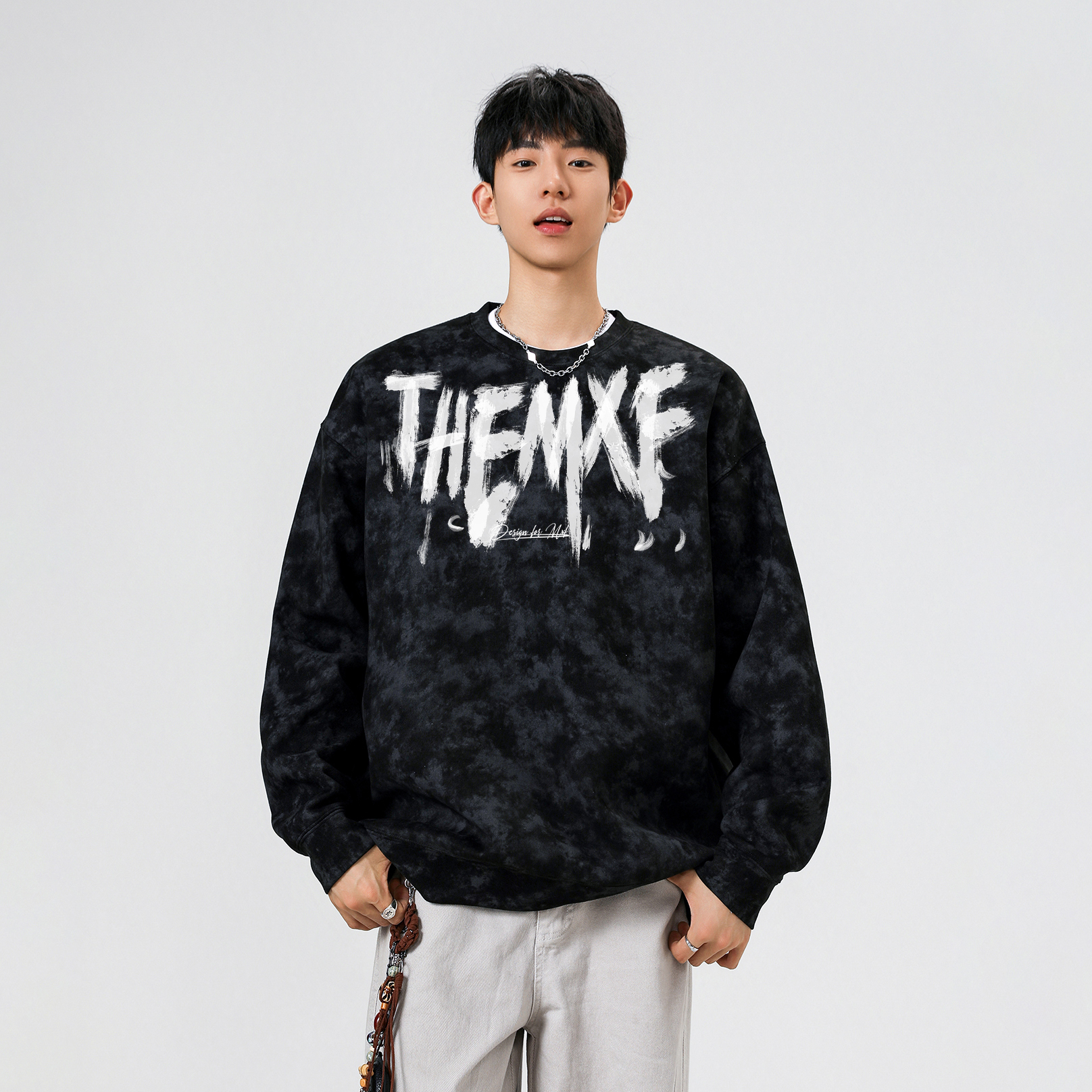 【高品质】男女同款国潮重磅T恤打底卫衣扎染春秋2025新款圆领外套