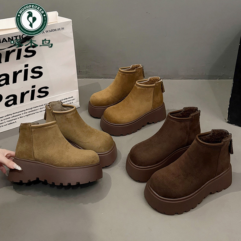啄木鸟增高6cm勃肯马丁靴女冬季加绒保暖厚底勃肯鞋阔腿裤必备鞋