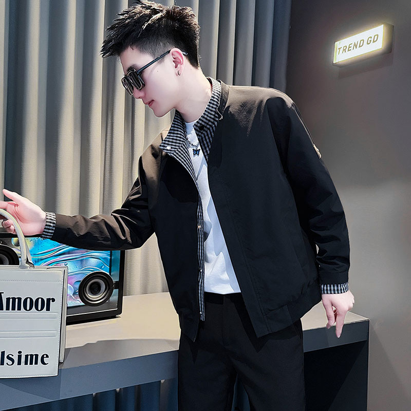 外套男款春秋男生衣服高级感男装秋季爆款2025新款假两件立领夹克