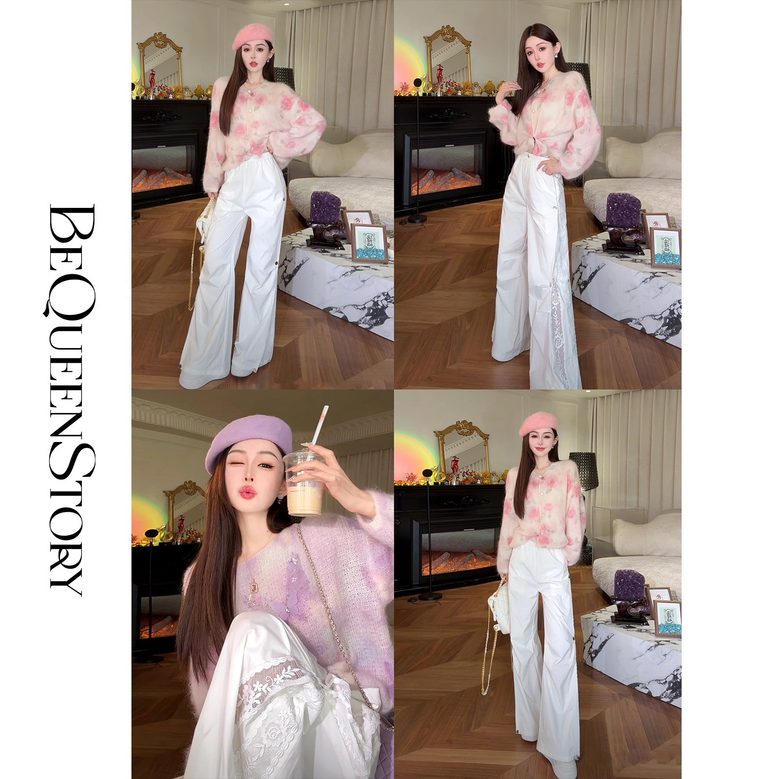 余潇潇【街拍独白】蕾丝拼接轻微防水经典宽松休闲尼龙工装裤女装